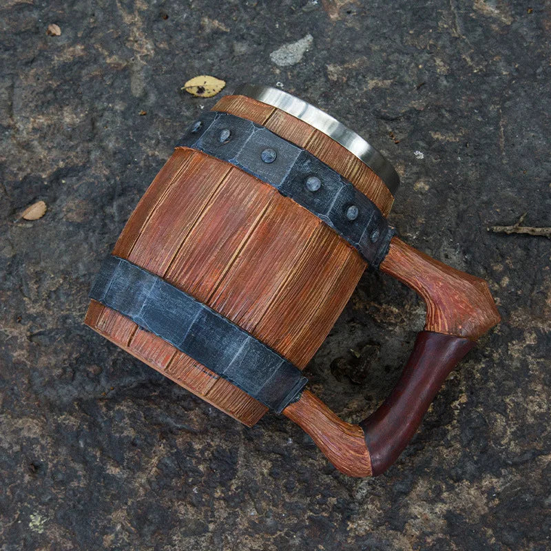 Creative Large Capacity Bar Mug Vintage Wooden Barrel Beer Cup Water Cup Personalized Imitation Wood Stainless Steel Cup Gift Zpaxo