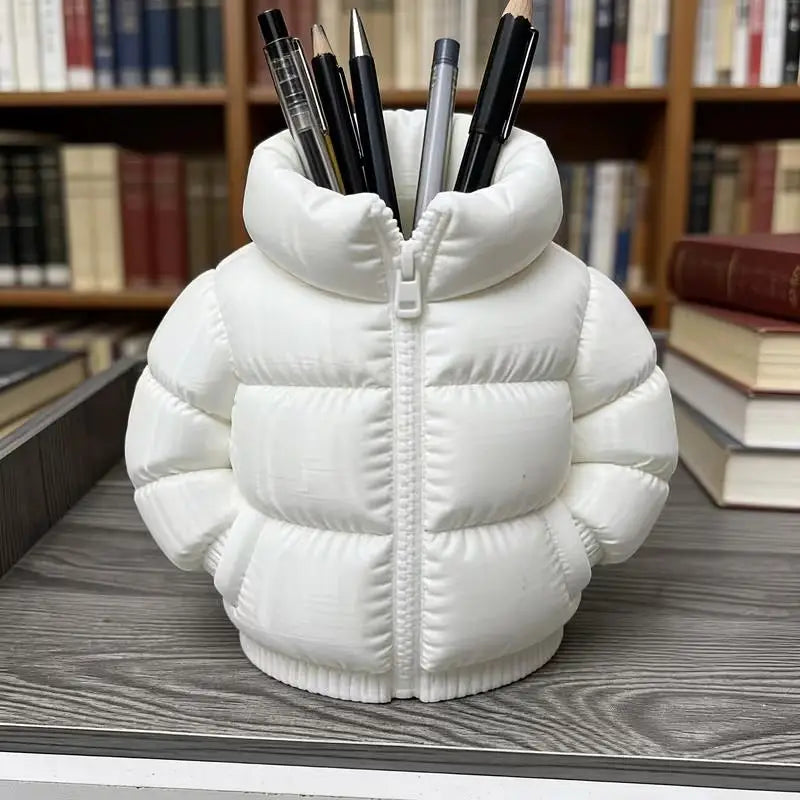 2PCS Cute Down Jacket-Shaped Pen Holder, 3D Printed Coaster Set for Desk Organizer & Student Gift Zpaxo 1pcs white