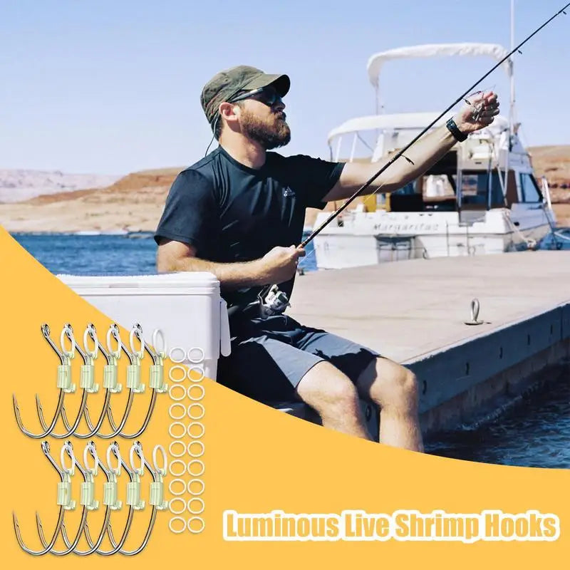Live Shrimp Hook Luminous Baitholder Set of 10 Carbon Steel Fishing Hooks Barbed Baitholder with Hole for Catfish Bream Trout Zpaxo