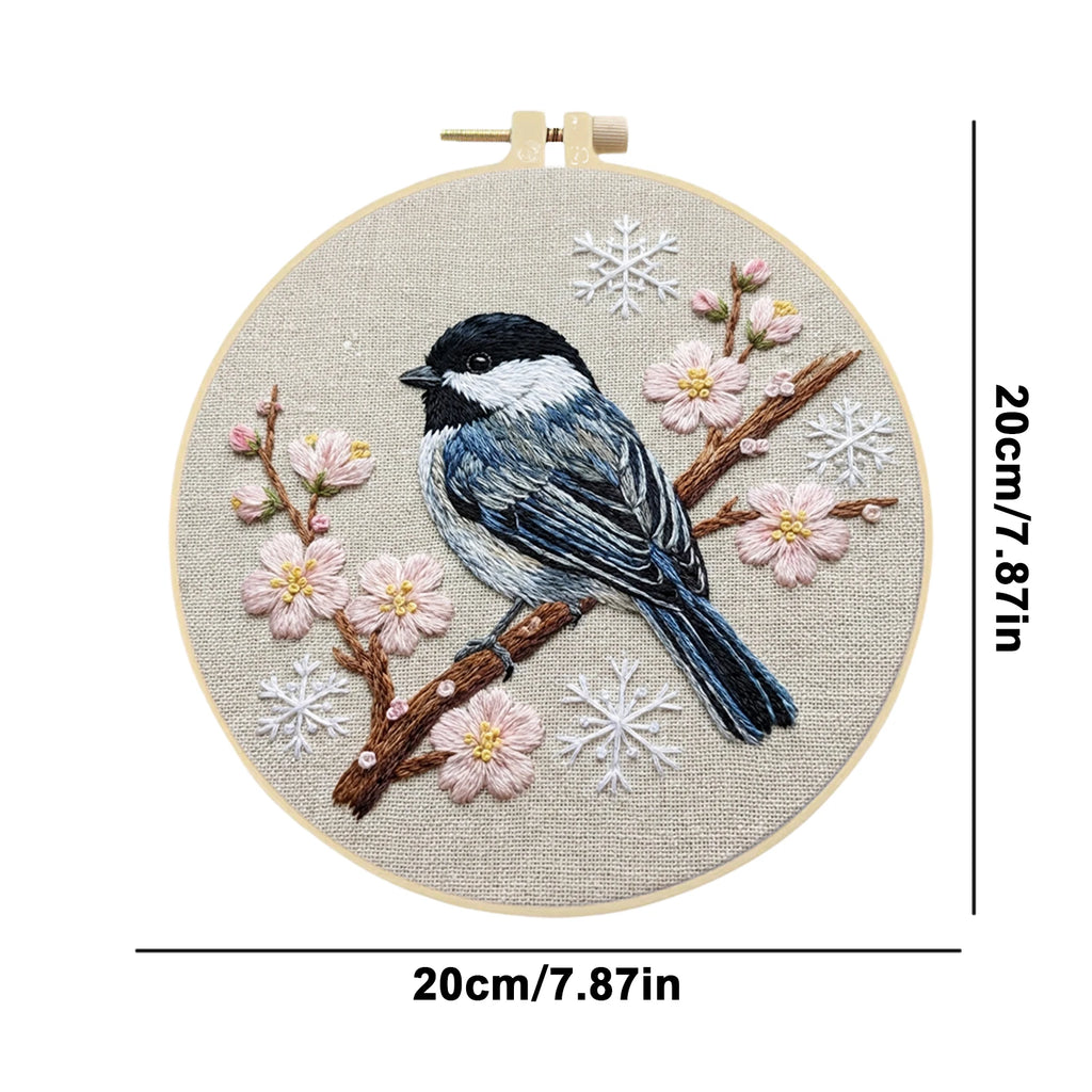 DIY Stamped Embroidery Hoop Birds Flowers Starter 30x30cm Beginners
