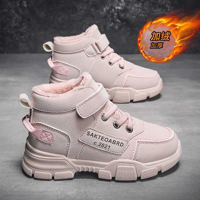 Winter Children's Boots Velvet Warm Boys Girls Shoes Non-slip Zpaxo Pink 32(insole 20.5cm) China Mainland