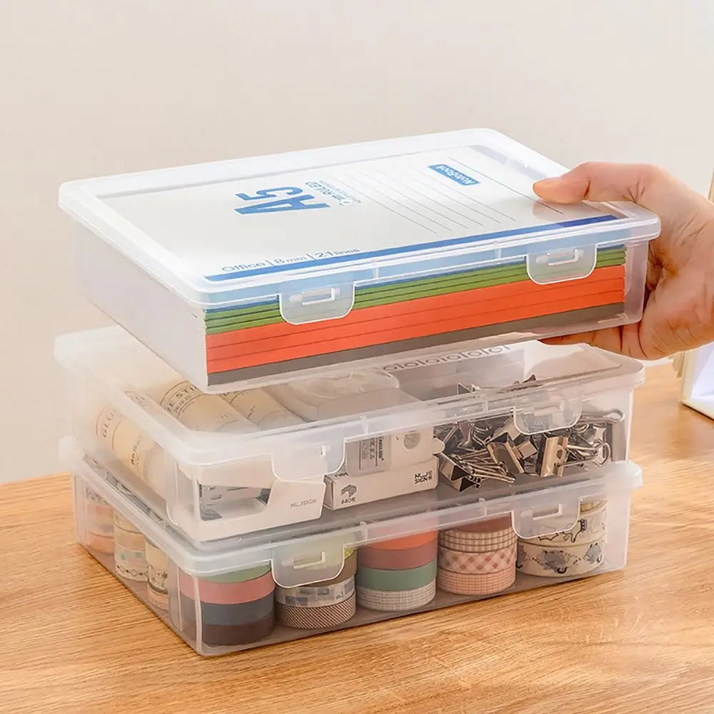 1Pc Transparent Storage Container Plastic Dustproof Box Stationery Jewelry Portable Large Capacity A4 A5 File Organizer Supplies Zpaxo