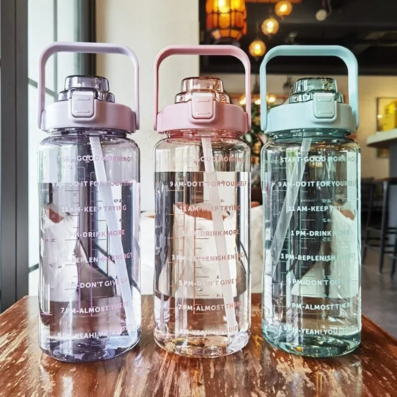 Sports Drinking Bottles Time Marker Men Women Water Bottle Straw