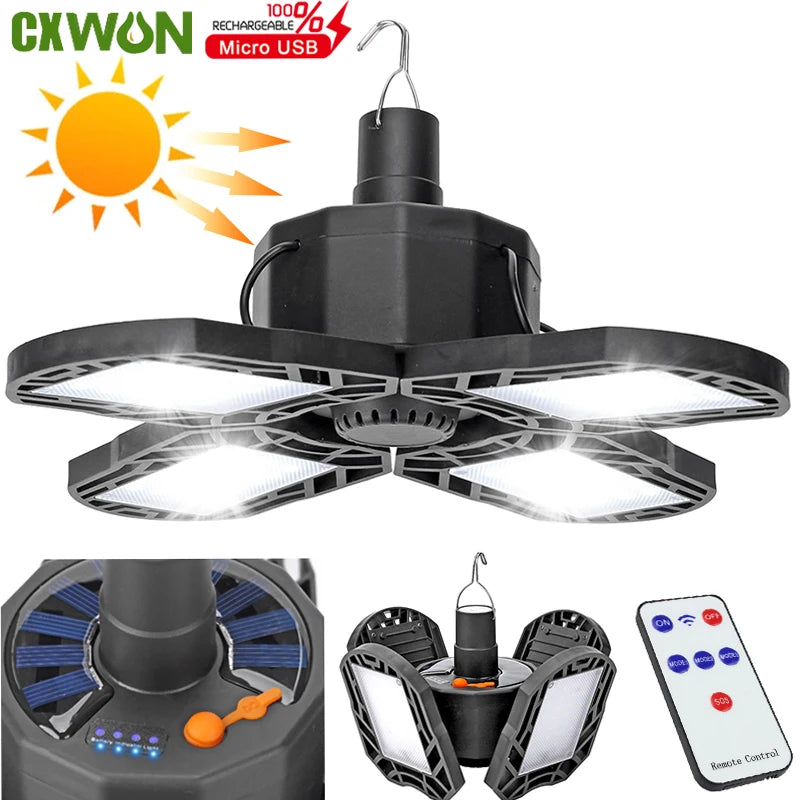104 LED Solar Camping Light 4 Leaf Foldable Garage Rechargeable Zpaxo