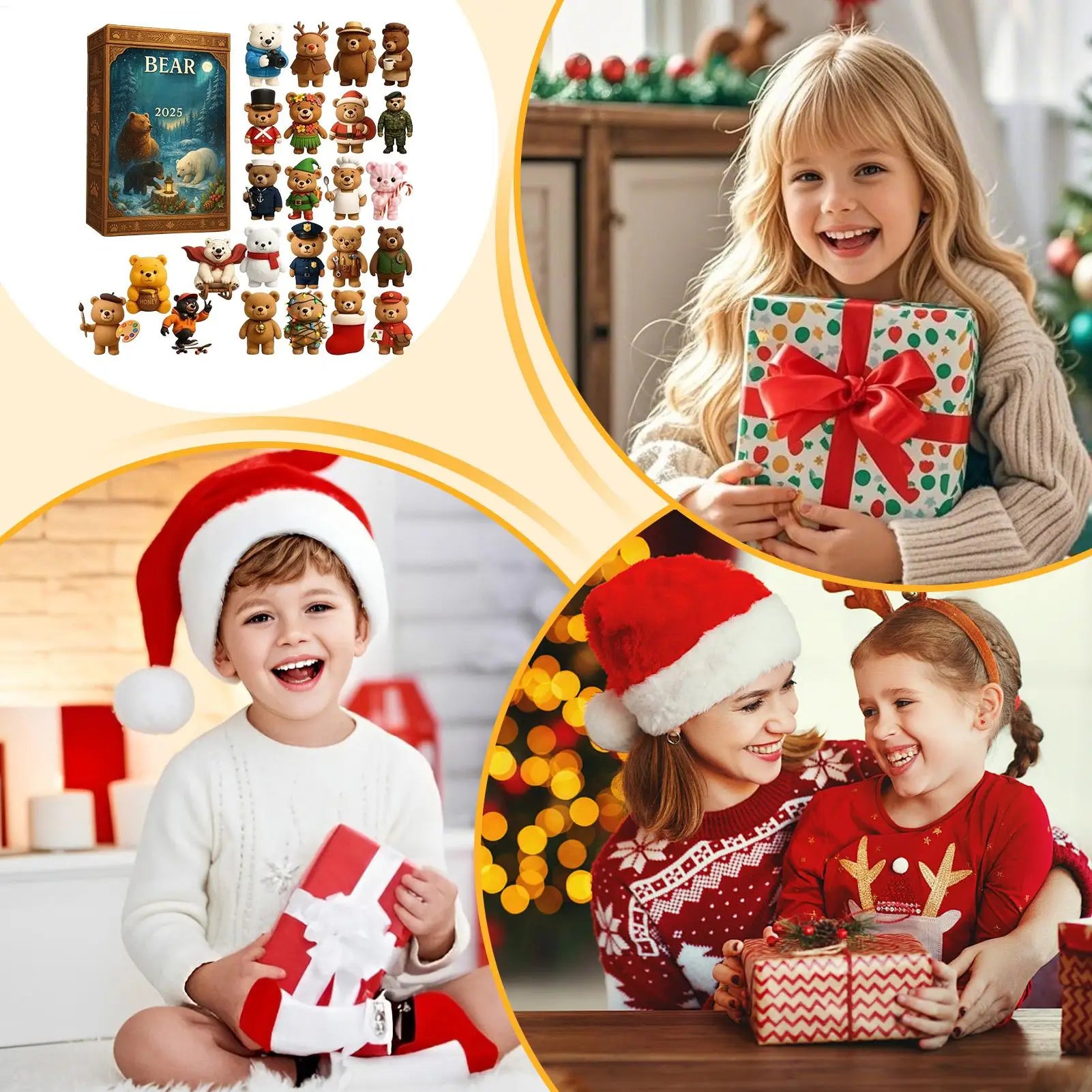 Christmas Advent Calendar Bear Theme 2D Acrylic Ornaments 24 Days