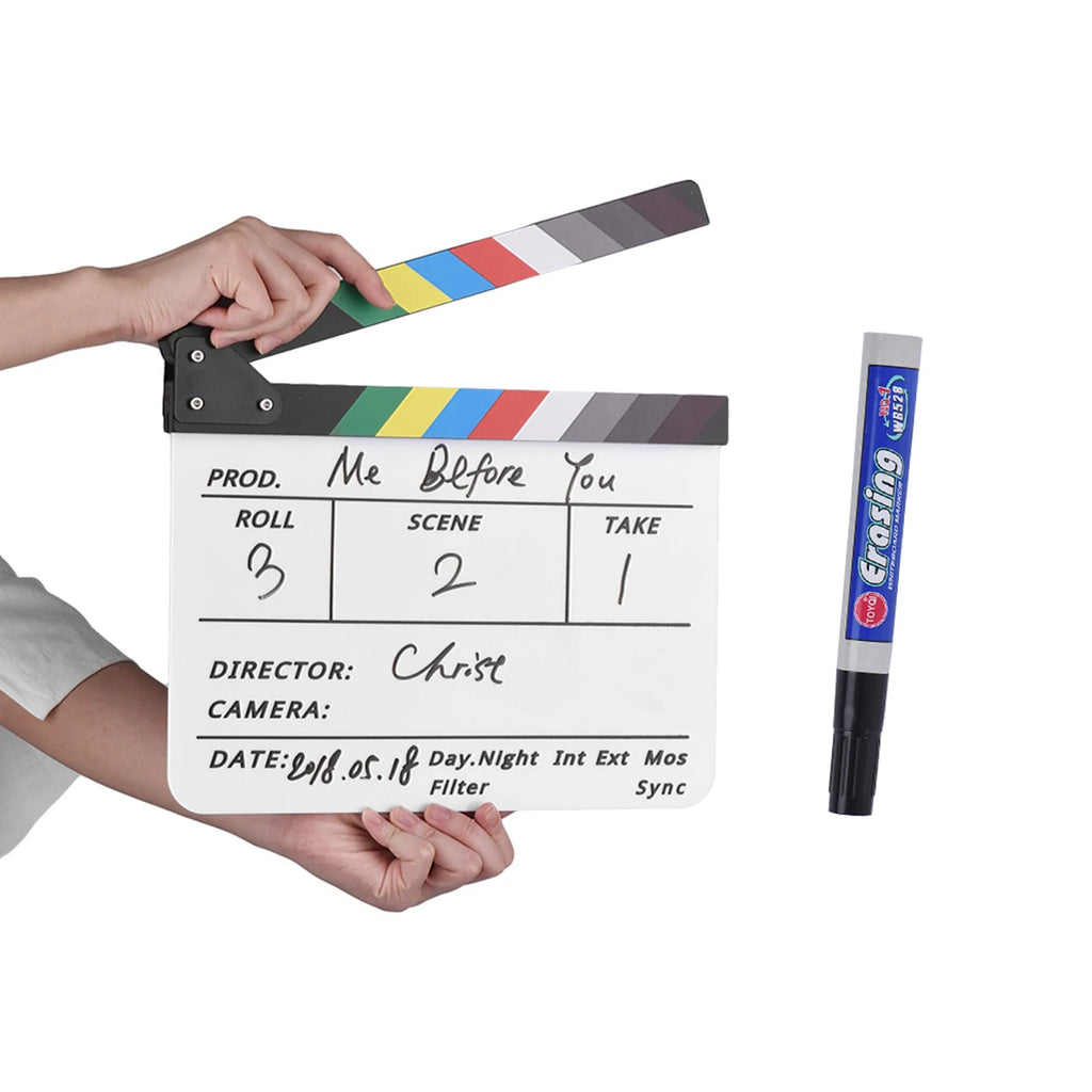 Professional Clapper Acrylic Clapboard Dry Erase TV Film Movie Director Cut Action Scene Clapper Board Slate with Pen Eraser Zpaxo