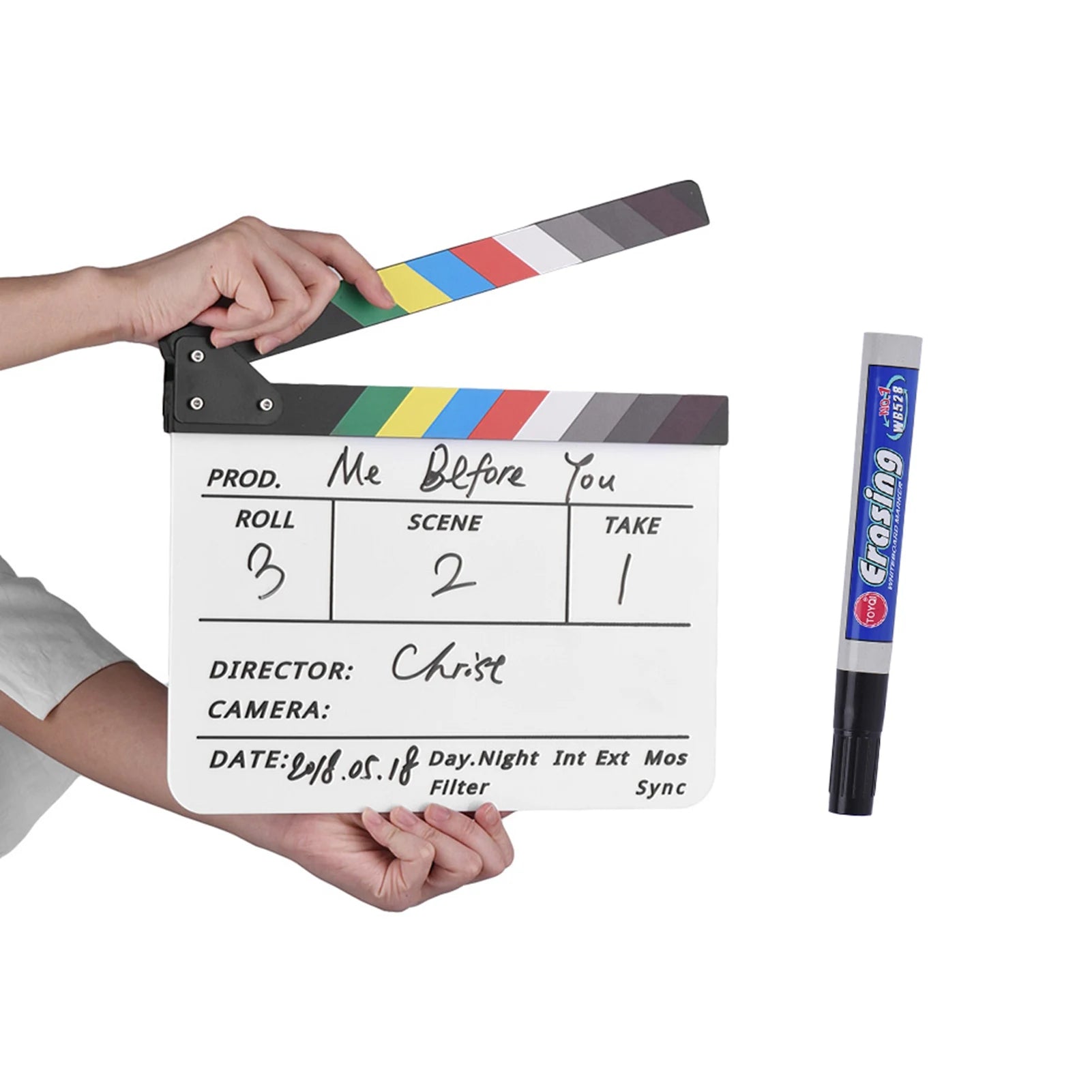 Professional Clapper Acrylic Clapboard Dry Erase TV Film Movie Director Cut Action Scene Clapper Board Slate with Pen Eraser Zpaxo