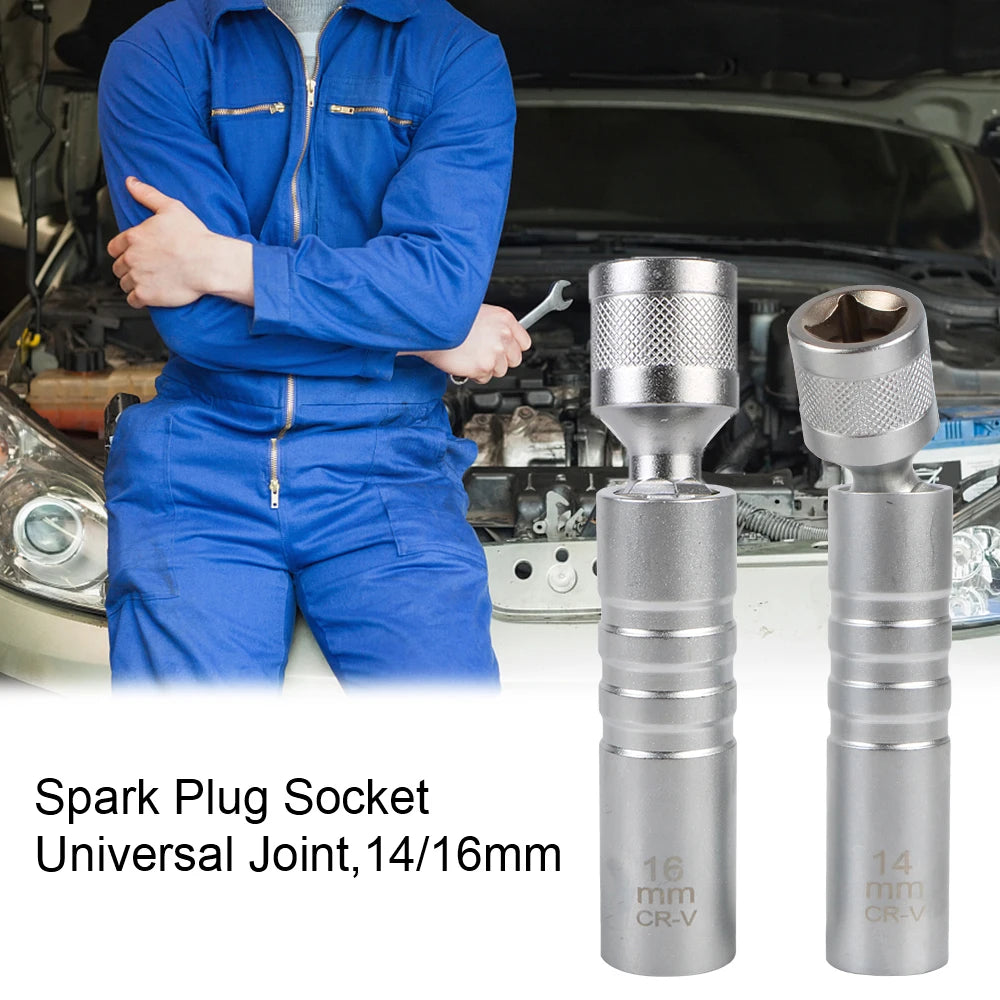 14mm 16mm With Magnetic Thin Wall Universal Joint Spark Plug Socket 12 Angle Flexible Socket Wrench Car Repair Tool Zpaxo