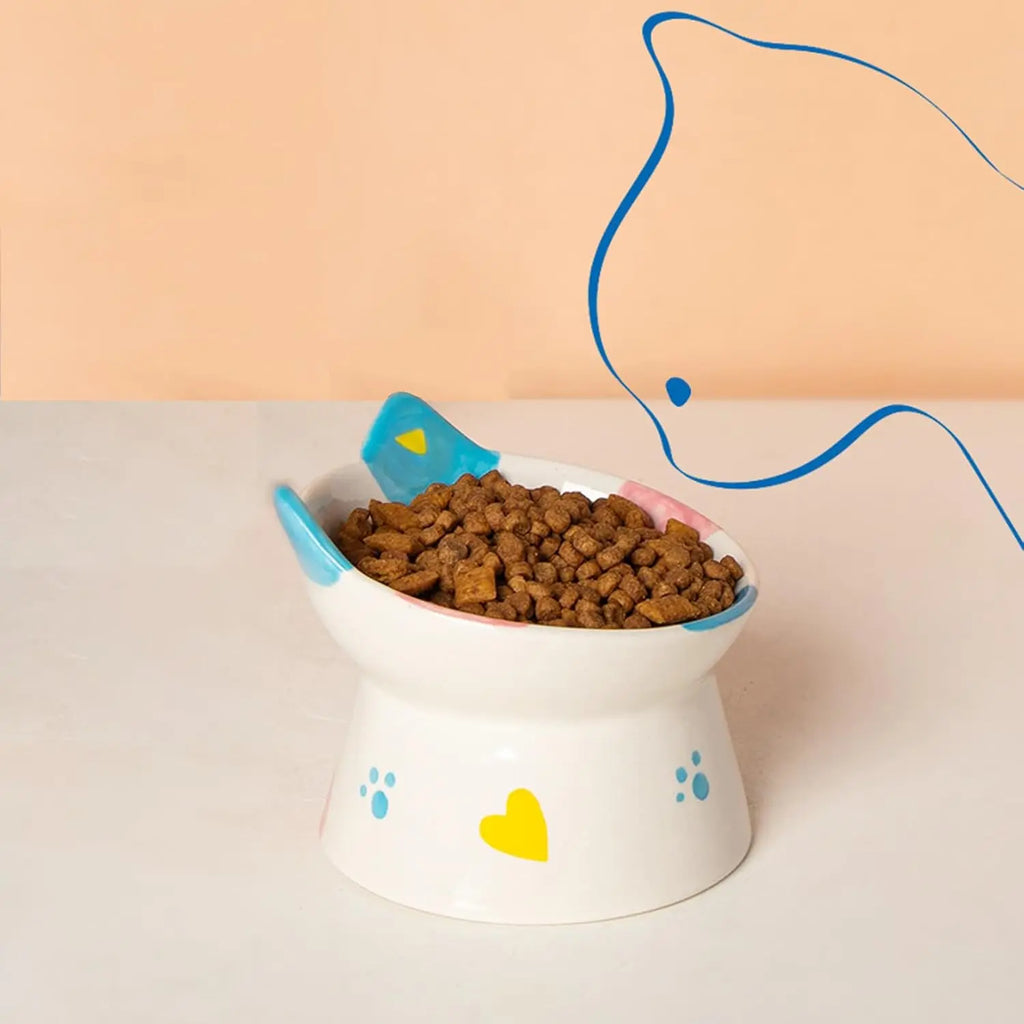 Cute Ceramic Raised Cat Bowls Elevated Design 15 Tilted Feederprotect