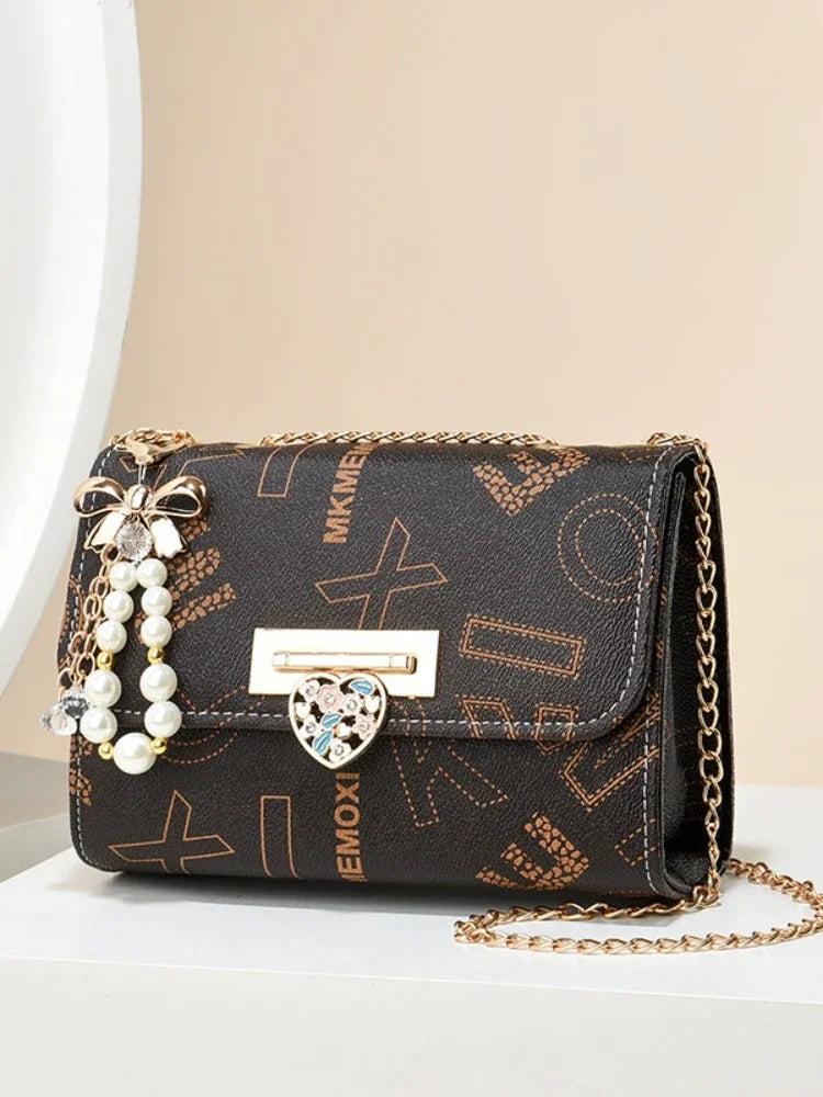 Trendy Beaded Stitching Shoulder Bag Fashion Versatile Chain Simple