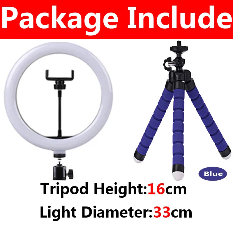 LED Selfie Ring Lighting Photographic Lamp Fill Light Mini Tripod Zpaxo A-33cm Blue