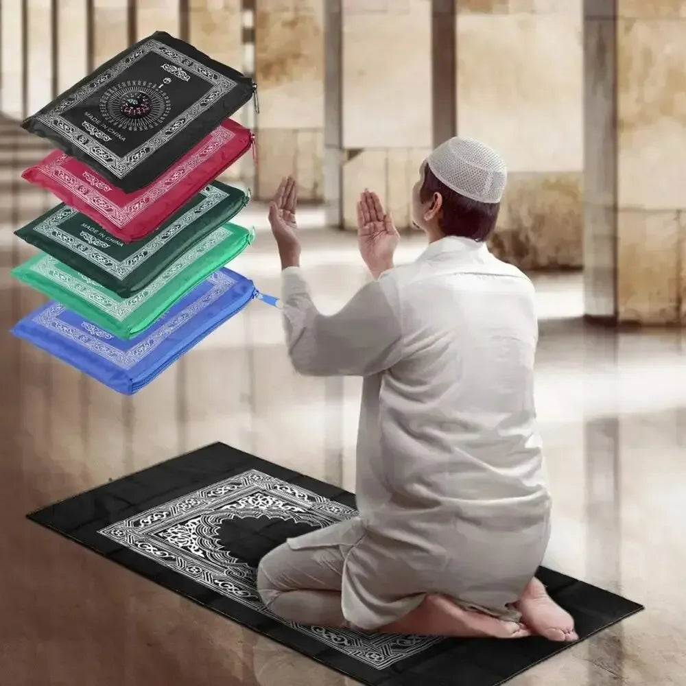 Muslim Prayer Rug Portable Large Braided Mats Simply Print Compass
