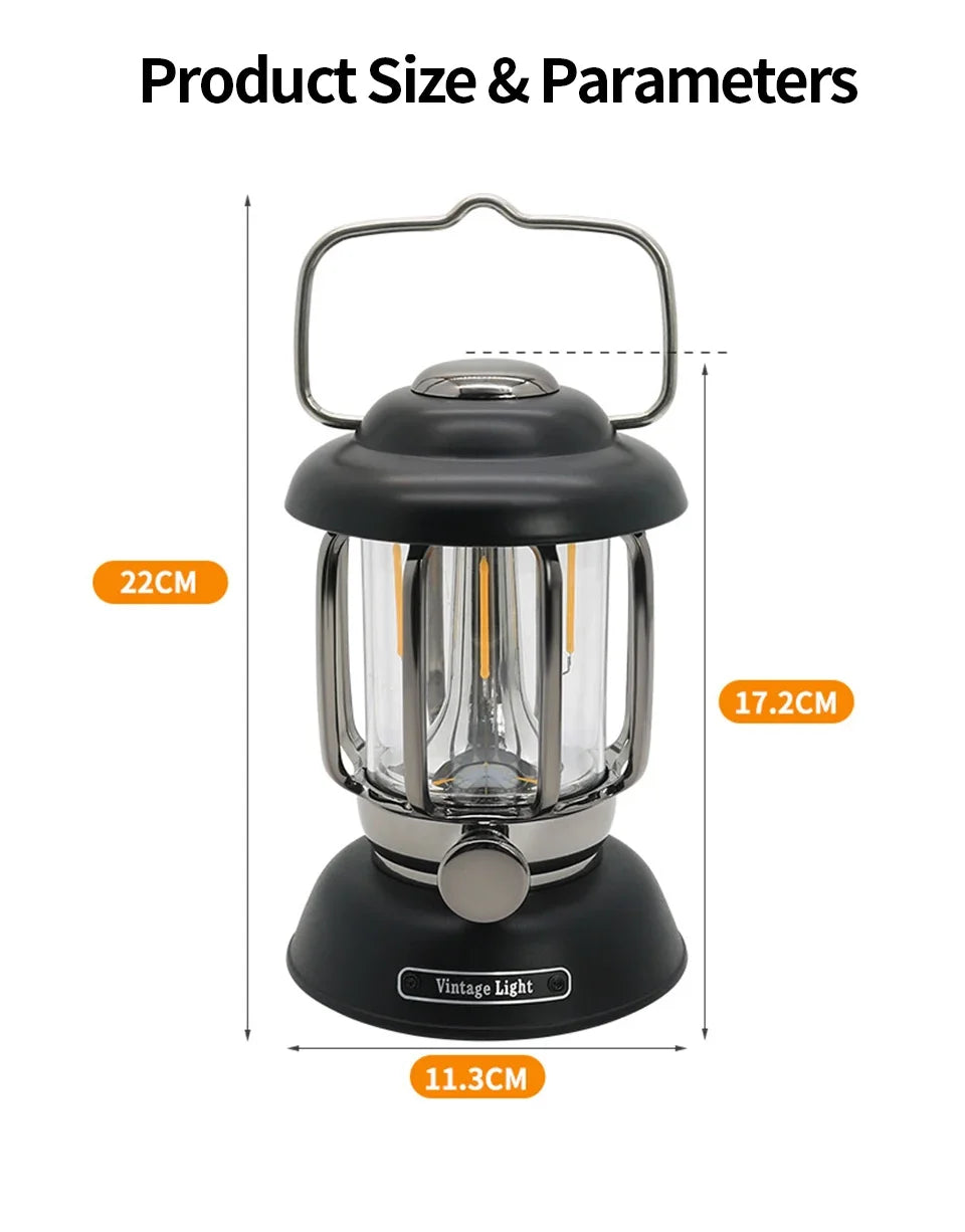 Retro USB Rechargeable LED Camping Lantern | Waterproof Portable
