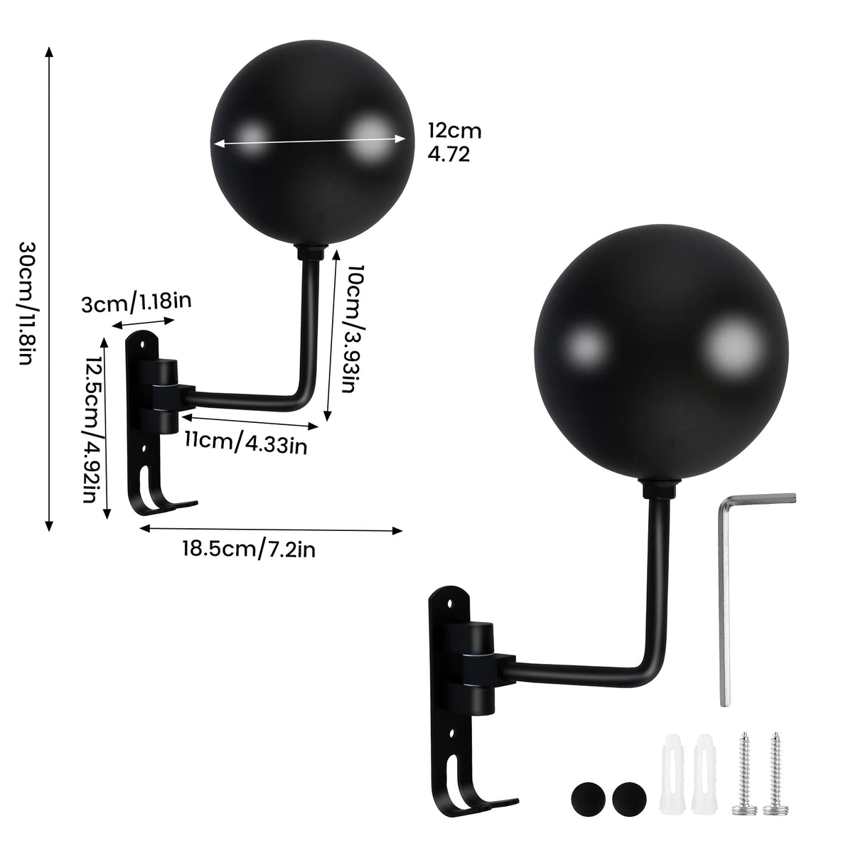 2PCS Single/Dual-Ball Motorcycle Helmet Holder Wall Mount Bike Helmet Rack 180°Rotation Helmet Hanger Steel with Hook Metal Rack Zpaxo 2PC Single-Ball Rack