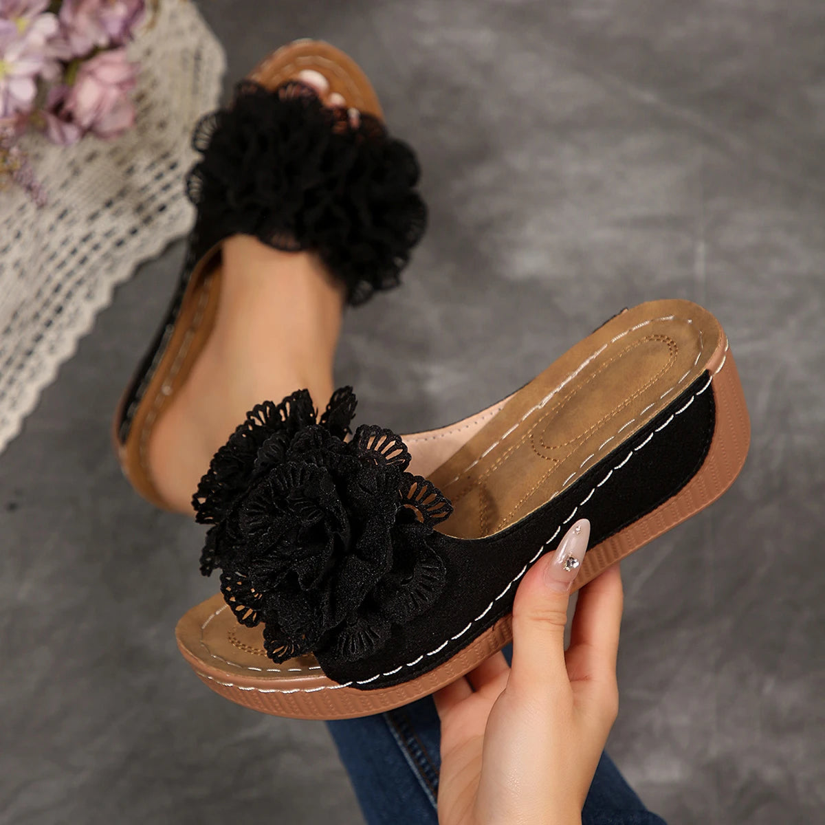 Women Wedges Slippers 2026 Lightweight Sandals Slip Fashion Woman Zpaxo black 41