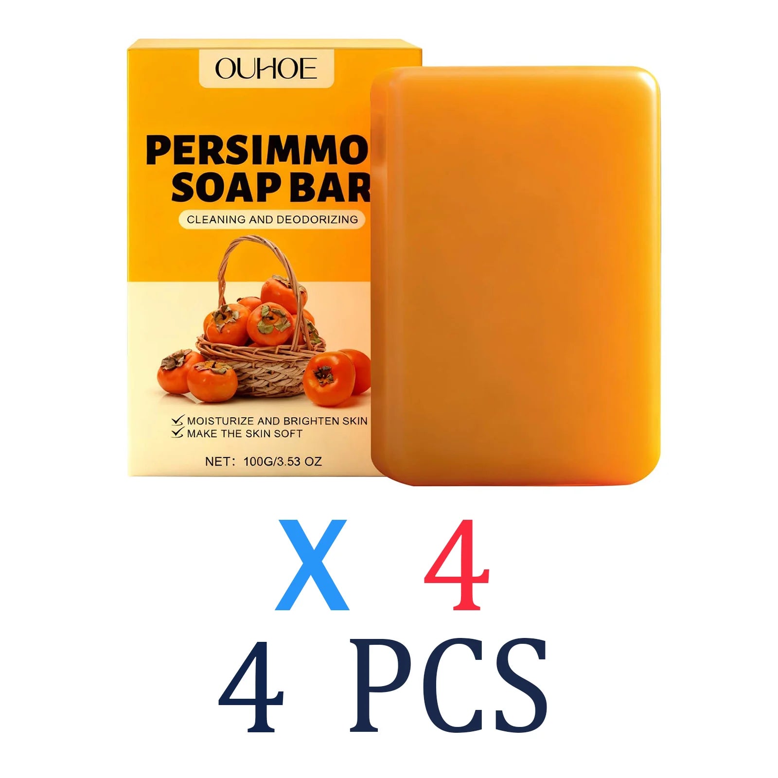 Persimmon Scented Body Soap Bar For Dry Skin Moisturizing Gentle Cleanser Winter Skincare Long Lasting Fragrance Bath Luxury Zpaxo 4Pcs