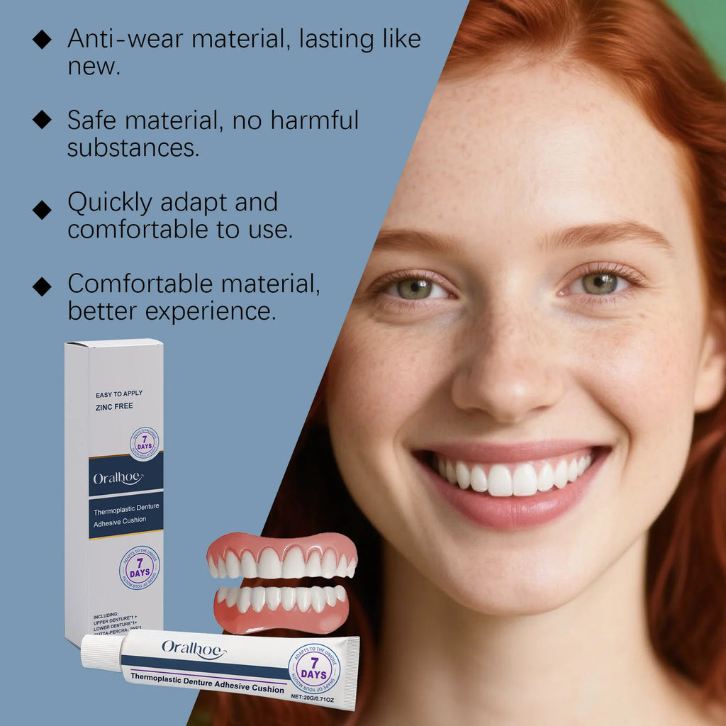 Soft Silicone Dentures Kit Thermoplastic Denture Adhesive Dental Veneers Missing Broken Tooth Filling Gap False Teeth Full Set Zpaxo