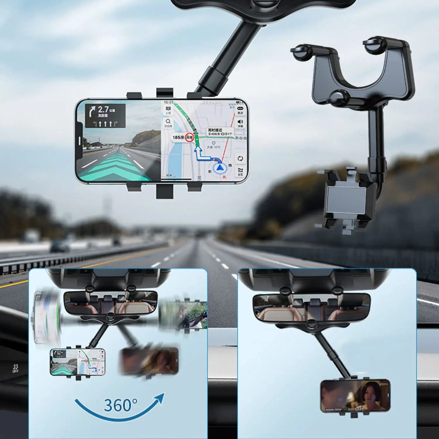 360° Rearview Mirror Car Phone Holder – Universal Mount Car Phone Mount Zpaxo