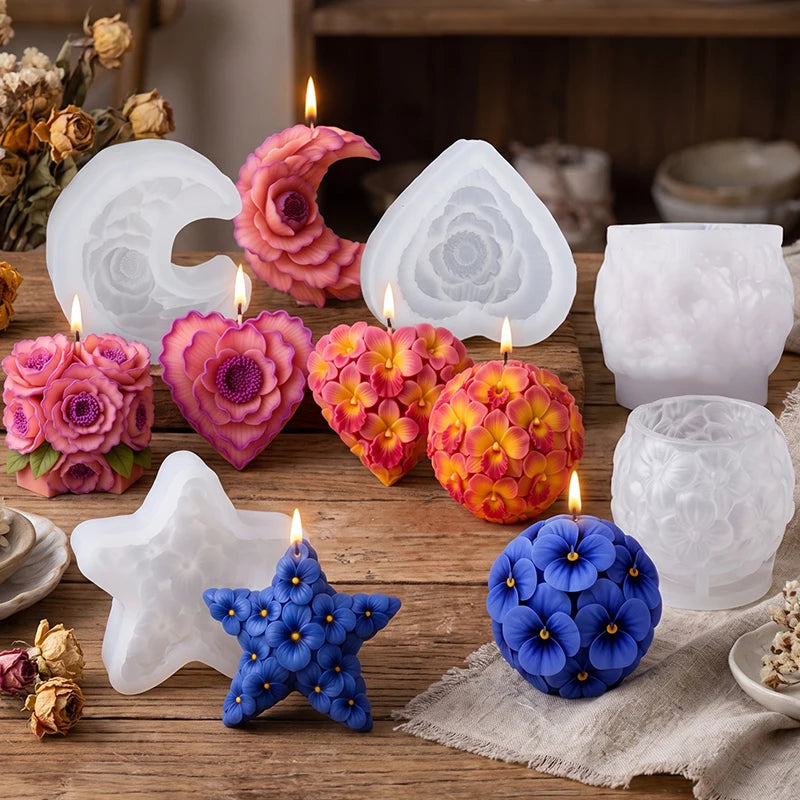 Heart Moon Spherical Flower Silicone Candle Mold 3D Floral Geometric Aroma Soap Gypsum Plaster Craft Ornament Mold Home Decor Zpaxo