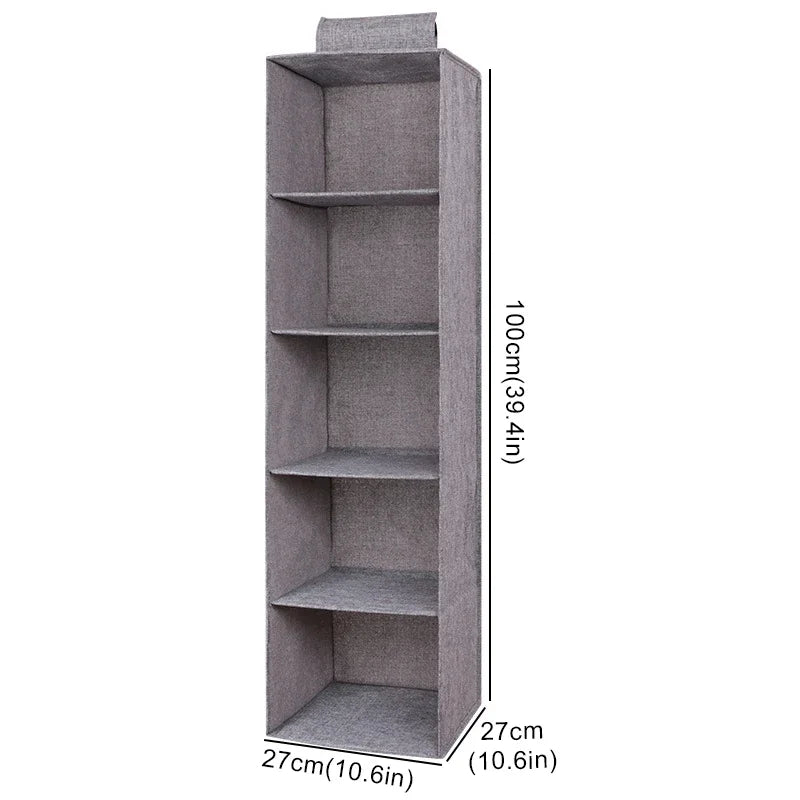 Multi-Layer Hanging Closet Organizer Hanging Bag/Shelf,Collapsible Wardrobe Sundries Organizer washable fabric Zpaxo Gray 5-layer