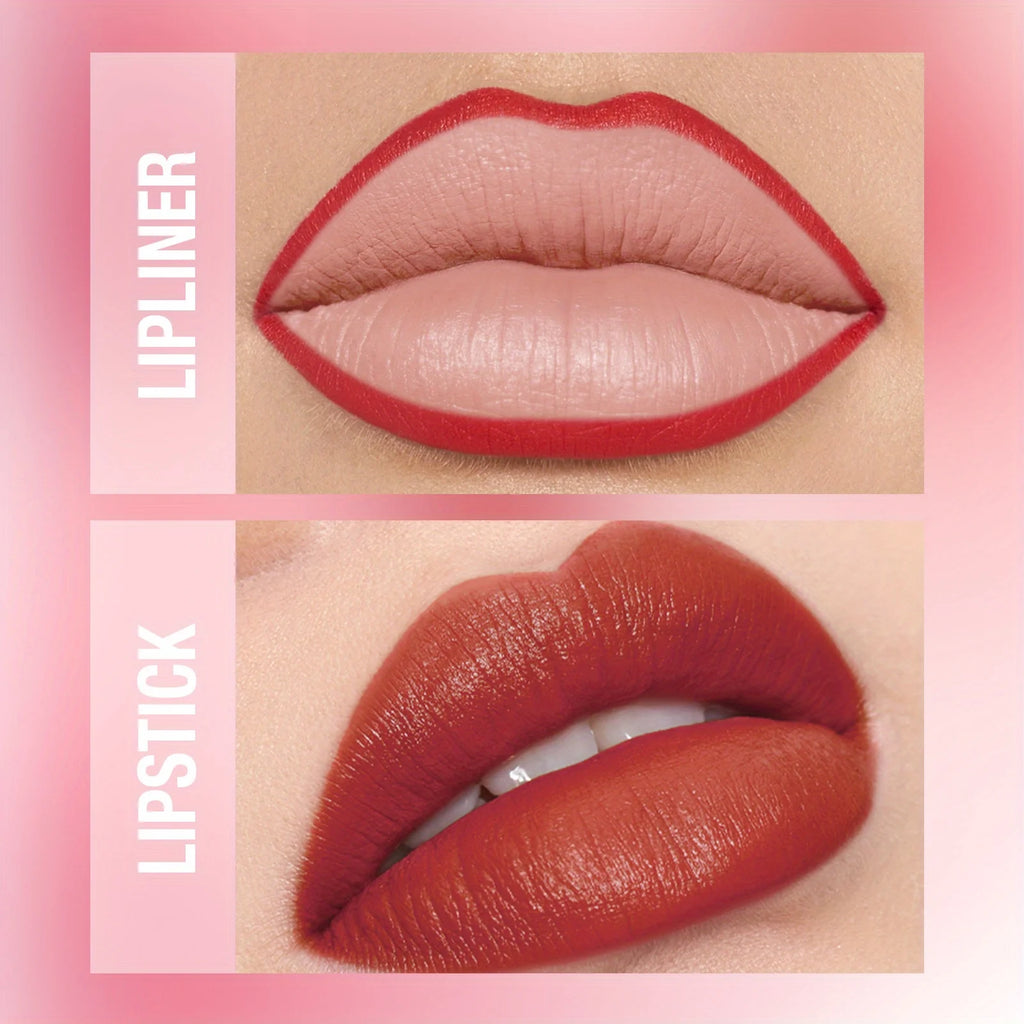 Oblique Rotating Matte Lipstick Lasting & Matte Lip Liner 2 Combination Set Zpaxo