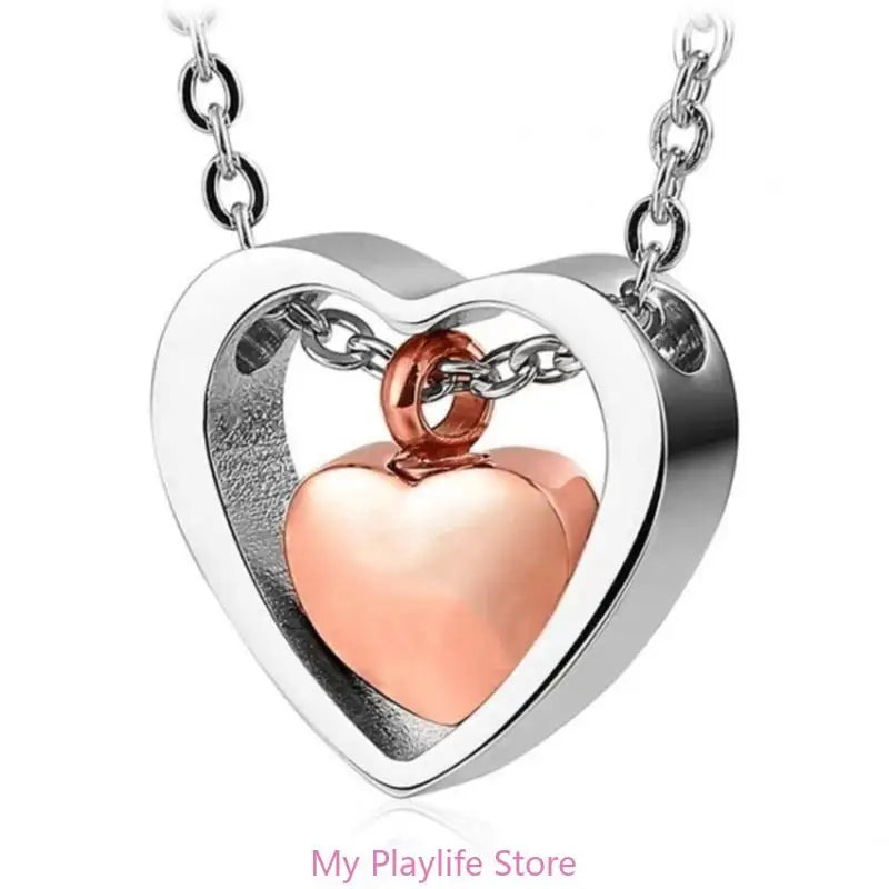 Stainless Steel Double Heart Cremation Urn Necklace Funnel Fill Memorial Ashes 4 Colors Pet Supplies Zpaxo