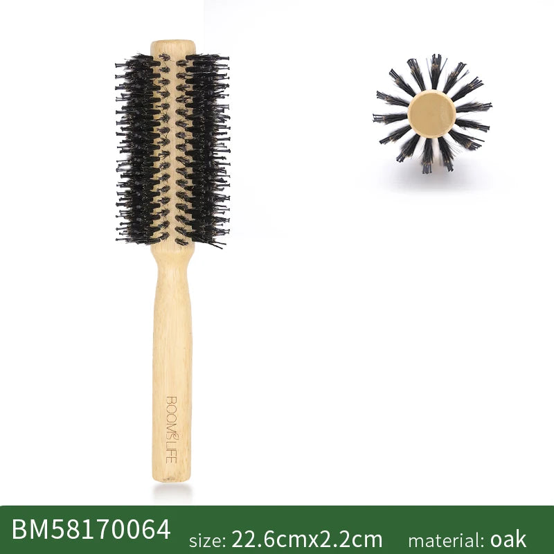 Boar Bristles Round Hair Brush Women Anti Static Wood Comb Hair Curling Styling Barrel Rolling Detangling Hair Comb For Curly Zpaxo Type B