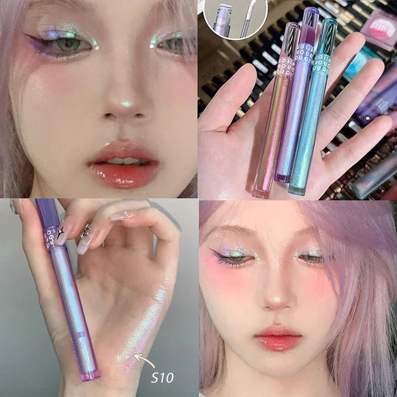 Glitter Highlighter Liquid Eyeshadow Shimmer Sequins Glitter Pearlescent Lying Silkworm Liquid High Gloss Eye Shadow Cosmetics Zpaxo