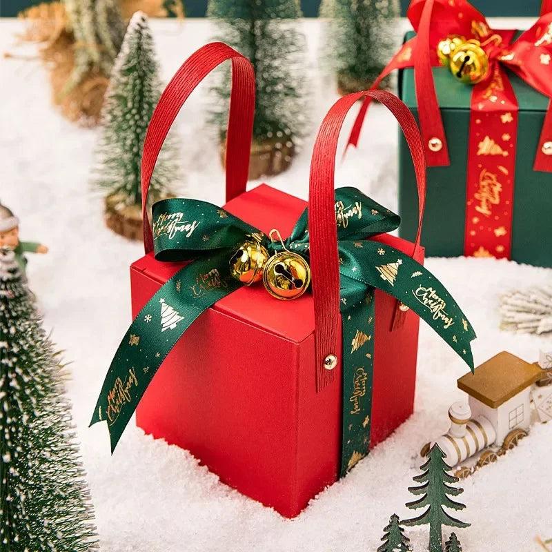 Christmas Apple Gift Box with Ribbon – Holiday Fruit Gift Wrap