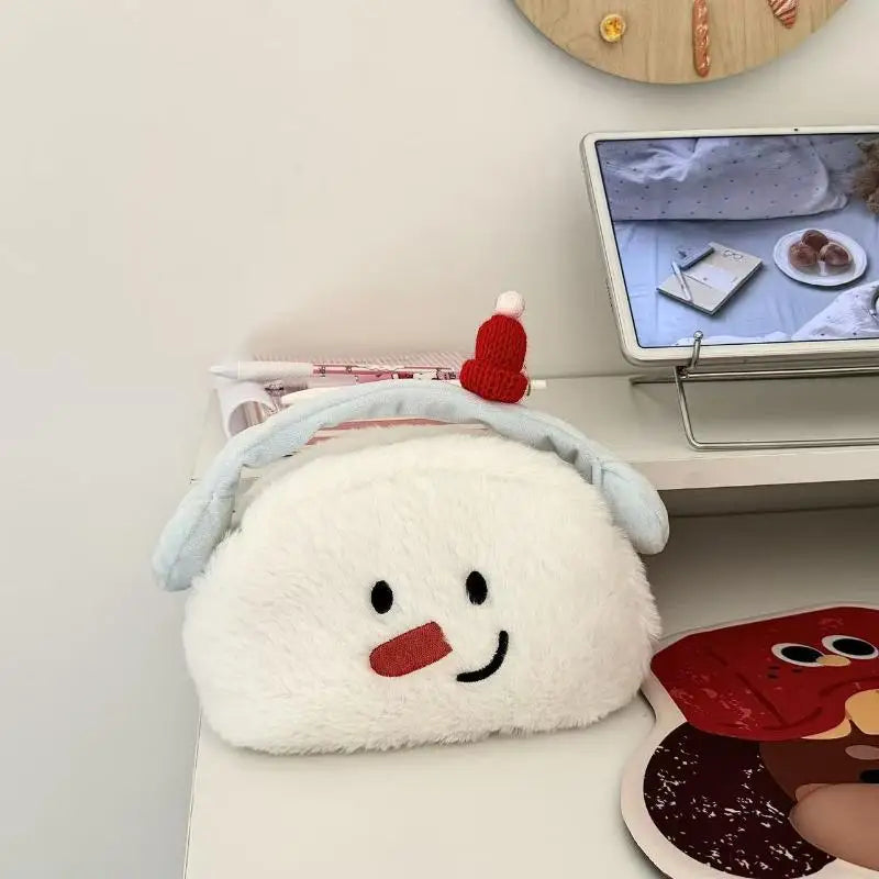 Cute Cartoon Snowman Plush Pen Case Kawaii Large Capacity Stationery Bag Multi-functional Storage Bag Stationery Supplies Zpaxo