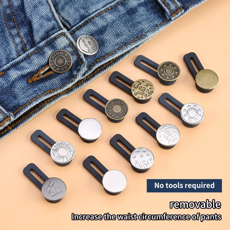 Metal Jean Button Extenders – No-Sew Waist Extender Kit