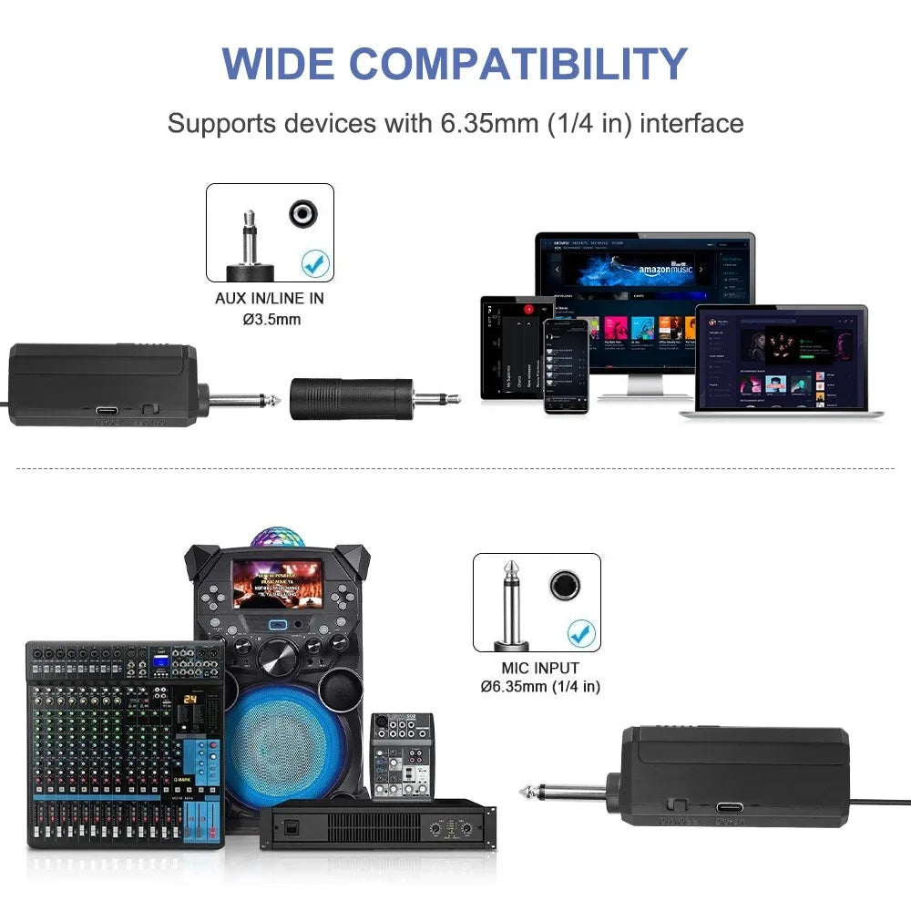 Wireless Microphone 2 Channels UHF Handheld Mic Rechargeable Karaoke