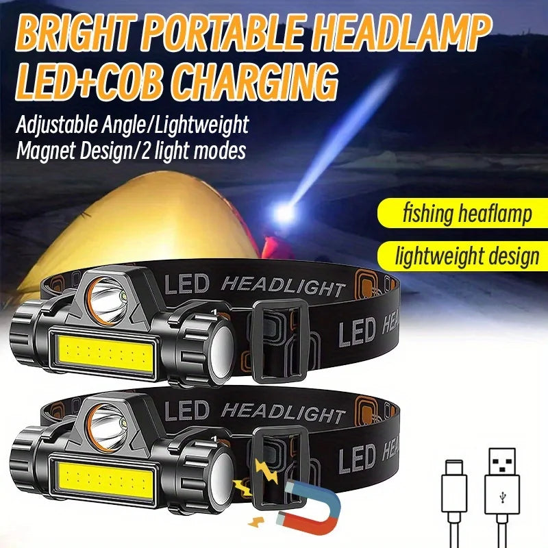 USB Rechargeable LED Headlamp – XPE COB, Magnetic & Waterproof