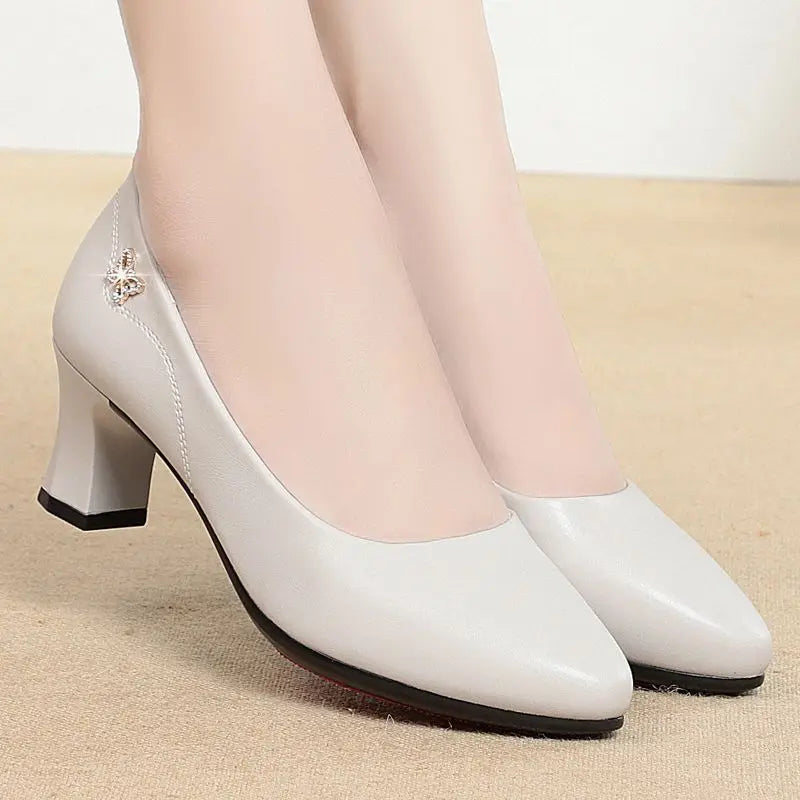 Heels Wedding Shoes Women 2023 Beige Leather Pointed Toe Professional Zpaxo