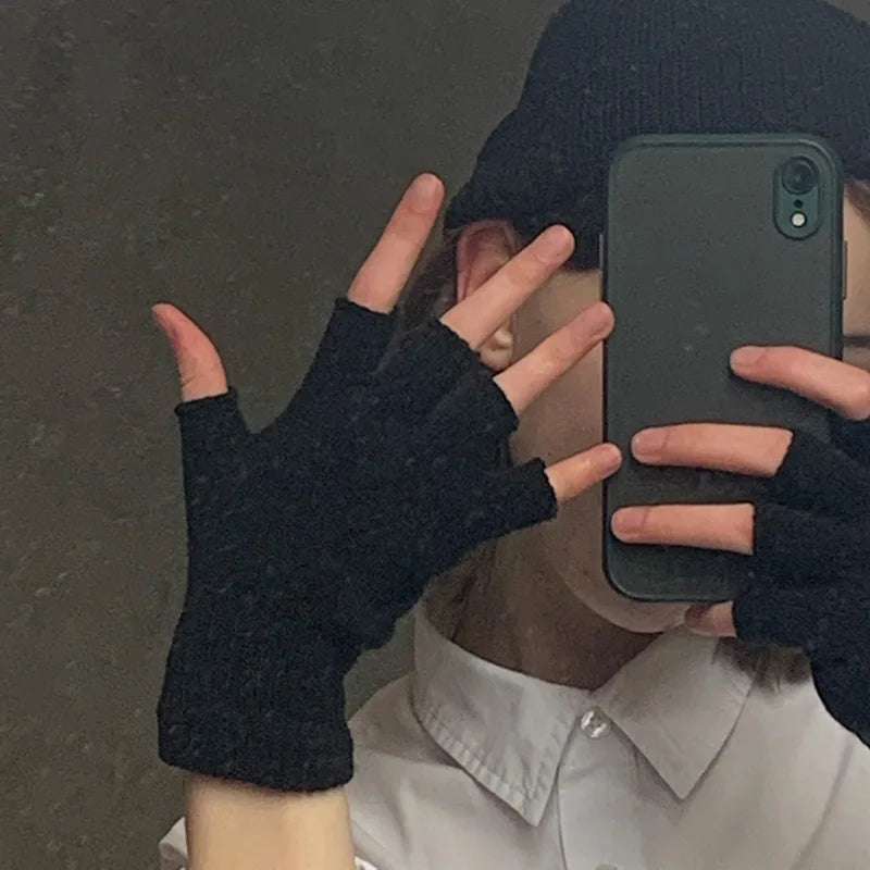 Autumn Winter New Half Finger Warm Gloves For Men Women Students Solid Knitted Mittens Outdoor Knitting Cycling Writing Gloves Zpaxo