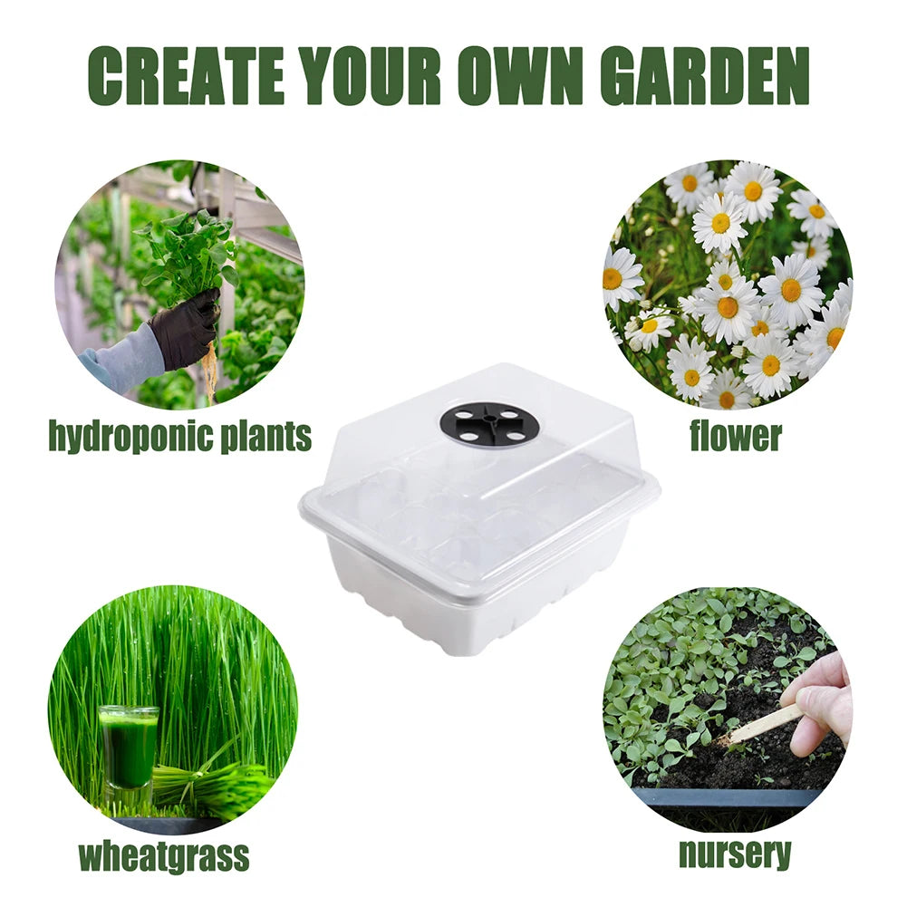 12 Holes Seed Starting Tray Humidity Dome Starter Stackable Mini