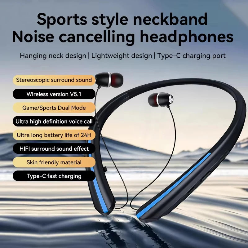 SEOBIOG Neckband Wireless Earphone HX801 Bluetooth Earbuds Noise