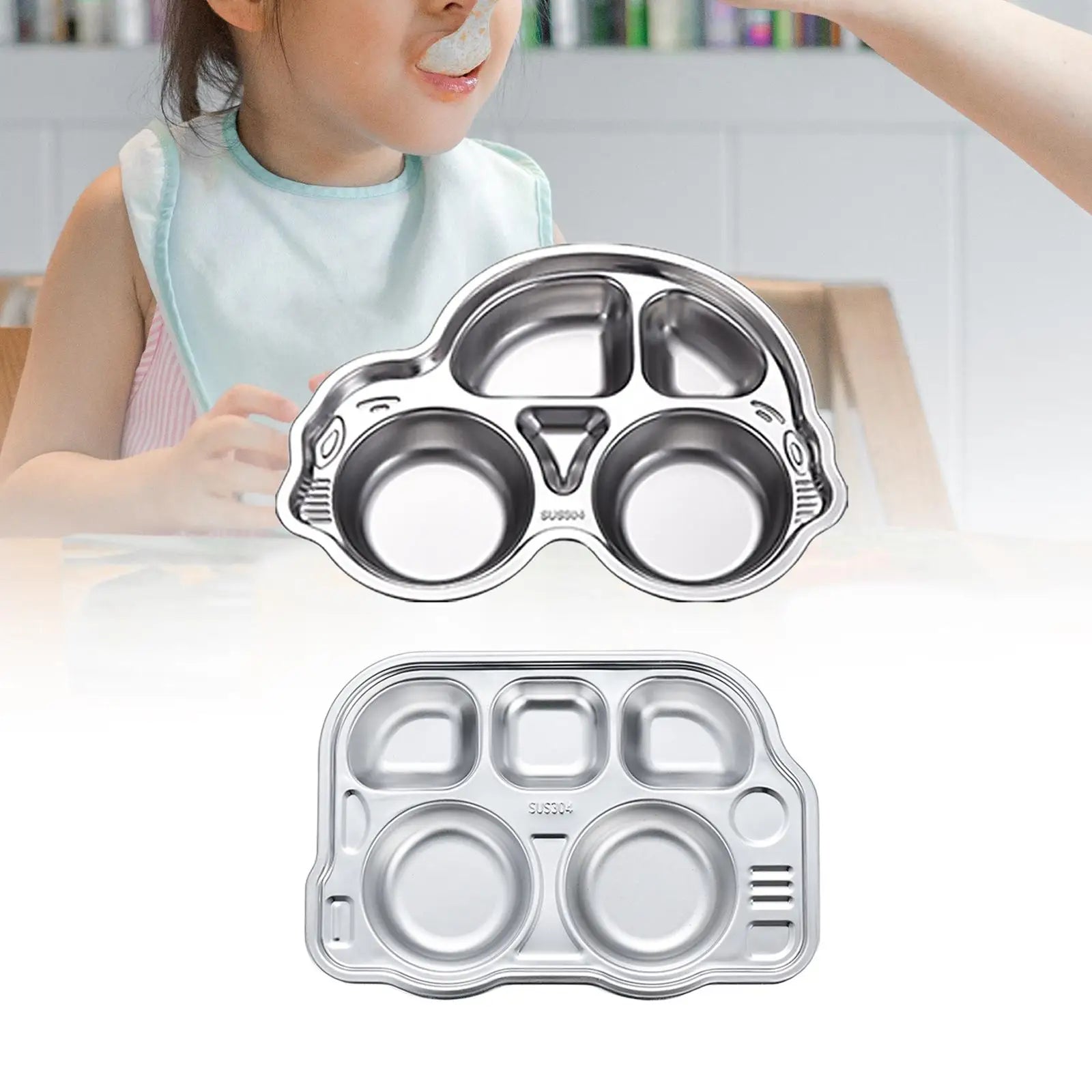 Kids Stainless Steel Divided Meal Tray | Unbreakable Compartment Plate Kids Divided Plate Zpaxo