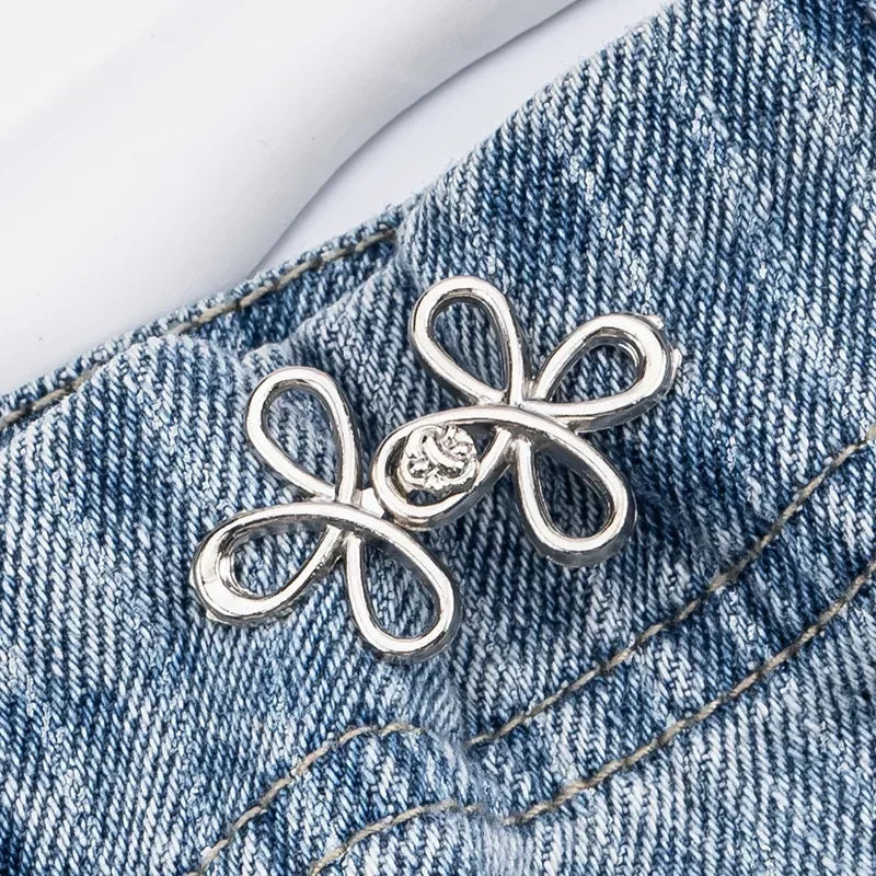 Clover Waist Button Fastener Adjustable Metal Jeans Buttons - Tighteners for Loose Denim, Instant No-Sew for Denim Trousers Zpaxo Silver 3pcs