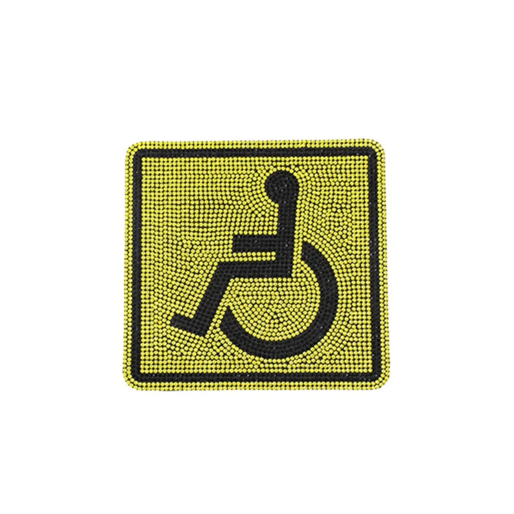 Sparkling Rhinestone Inlaid Wheelchair Pattern Decal Strong Self Zpaxo Yellow and Black