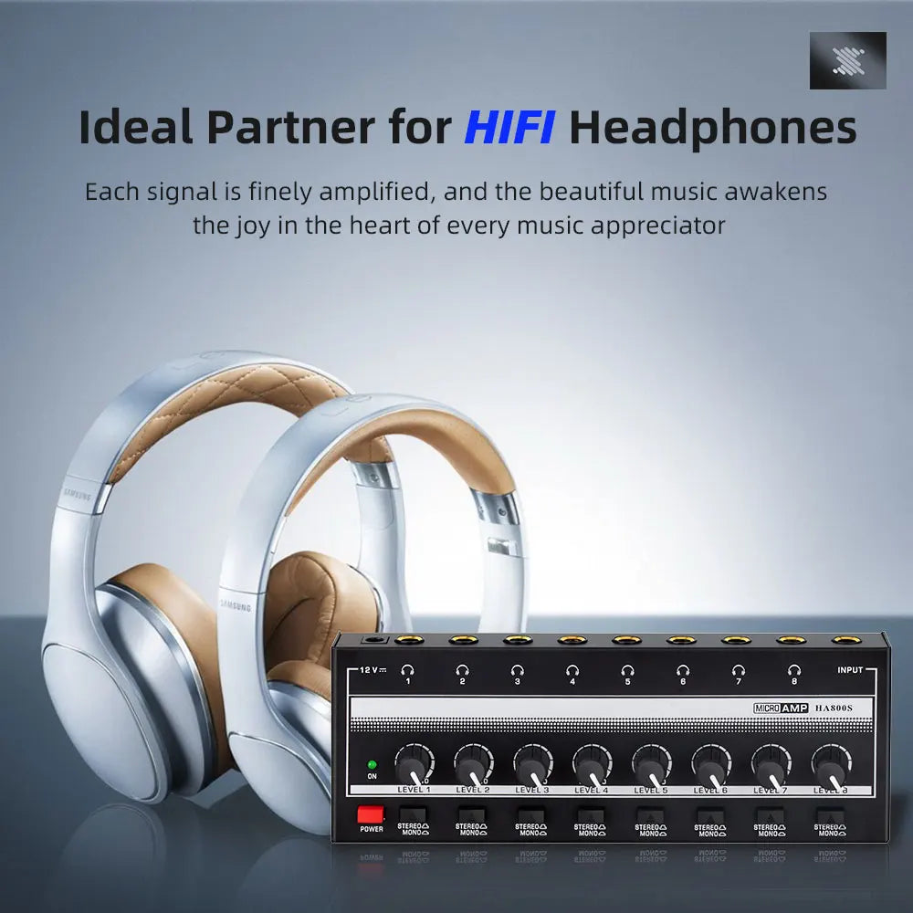 8 Channels Headphone Amplifier Mini Stereo Mono Switch Professional