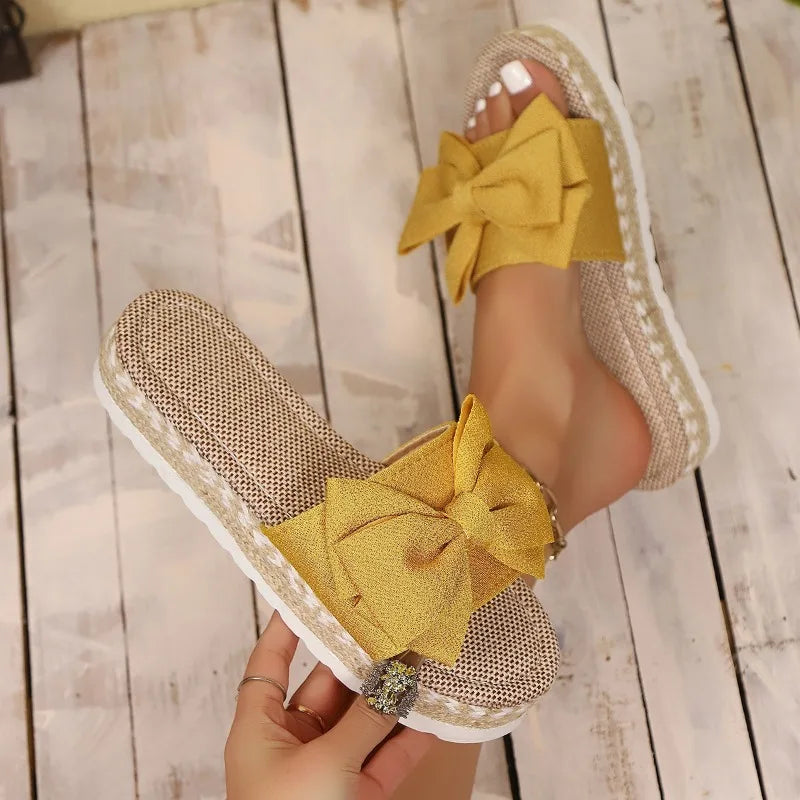 2026 Summer Women's Mid Heels Butterfly Bow Slippers Open Toe Women Zpaxo