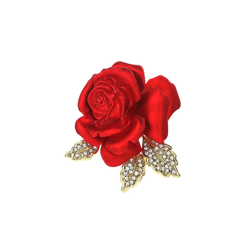 Classic Diamond-encrusted Red Rose Brooch Elite Suit Accessories Zpaxo onesize