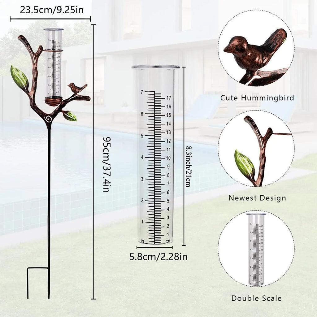 Rain Gauge Branch Design Decorative Measure Meter Outdoor Rain Gauge with Stake for Deck Lawn Fence Patio Garden Home Outside Zpaxo