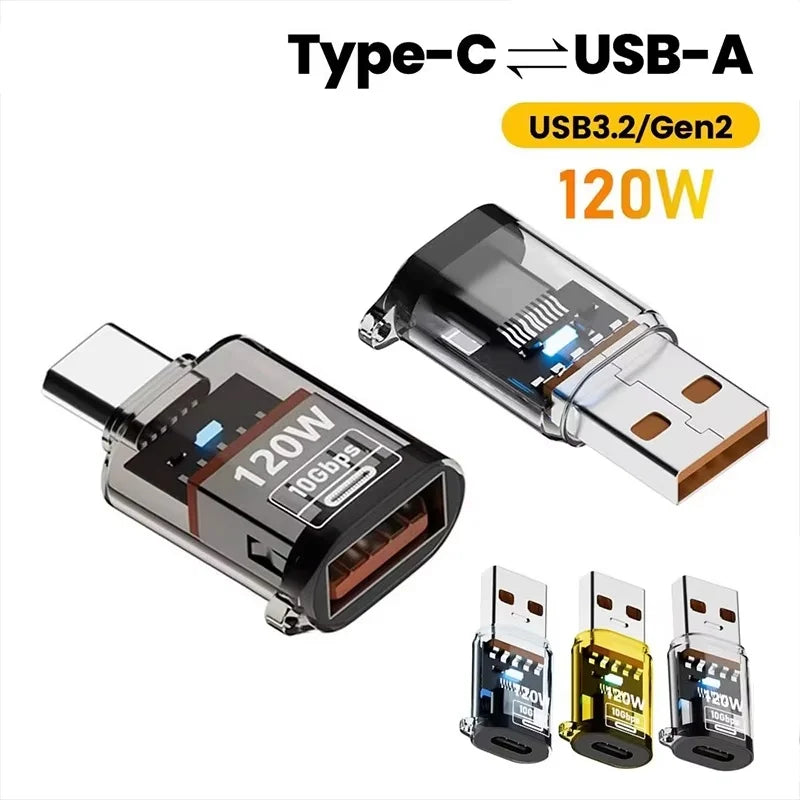120W Type C Female to USB 3.2 Male Adapter Fast Charging Transparent USB 3.2/Gen 2 For iPhone Huawei Realme OPPO Tablet Computer Zpaxo
