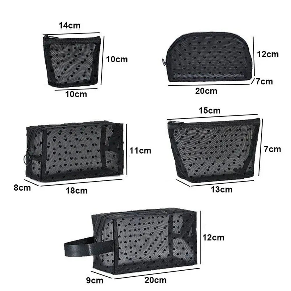 New Heart Transparent Mesh Makeup Bag Black/Pink Multifunction Ladies Toiletry Storage Bag Portable Women Cosmetic Storage Pouch Zpaxo