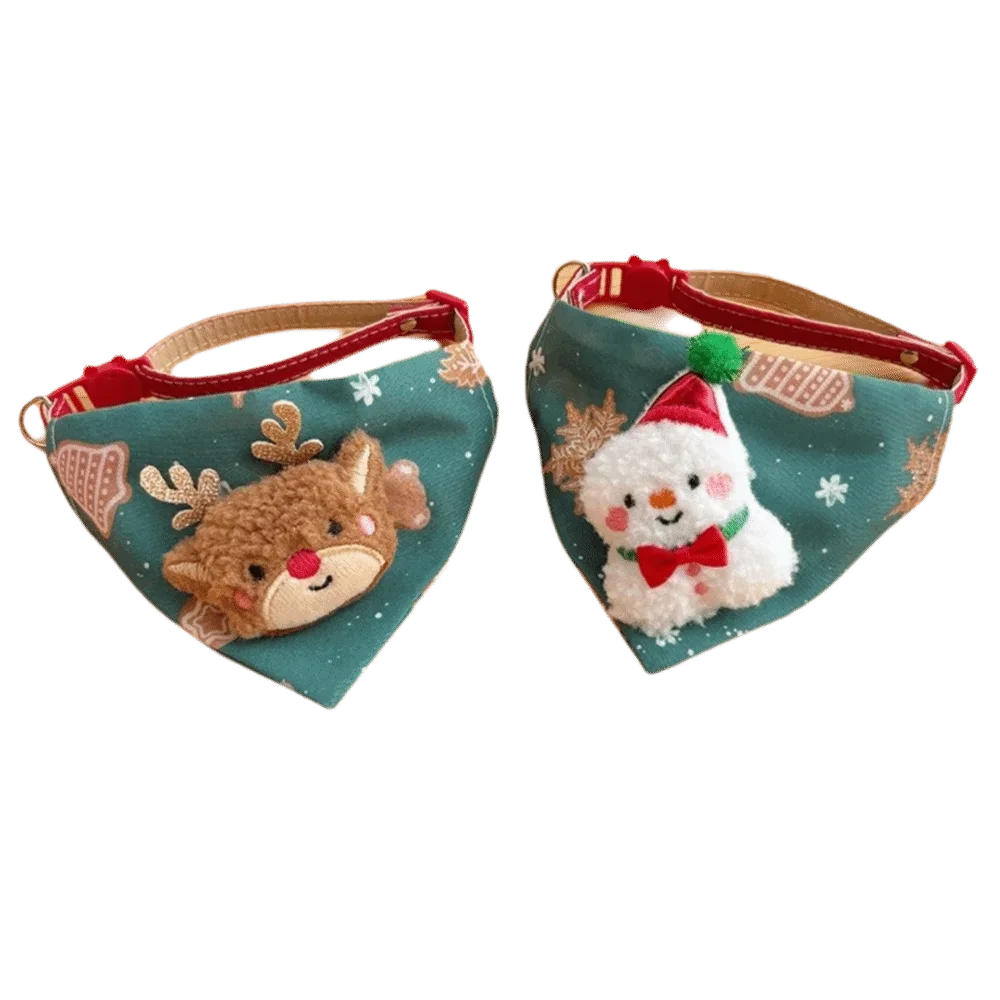 Christmas Dog & Cat Collar with Triangle Scarf – Adjustable Pet Holiday Collar Zpaxo