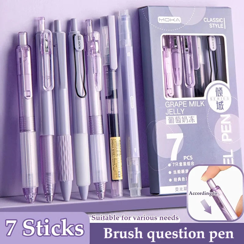 7Pcs High Quality Quick-Drying Ink Gel Pen Student Highlighter Pen Set Ballpoint Pen For School Stationery Office Supplies Tools Zpaxo