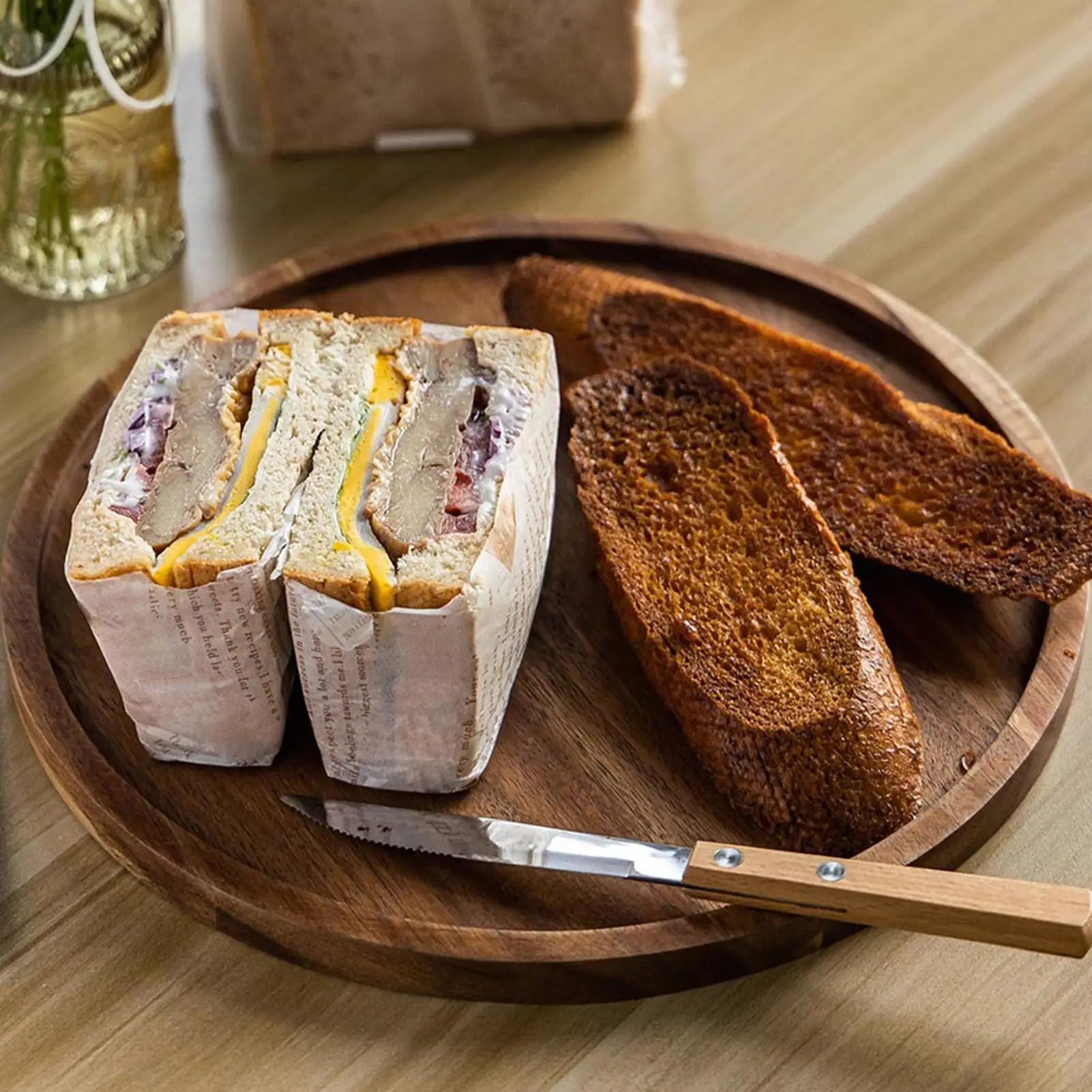 Coffee Table Tray Round Display Charcuterie Board Rustic Wood Food