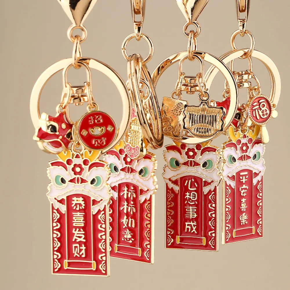 Fashion Zinc Alloy Lion Dance Keychain Wealth Blessing Key Ring Accessory Red Chinese Style Key Lucky Pendant Women/Men Zpaxo